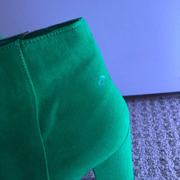 Green Faux Suede Point Toe Booties - Picture 4 of 5